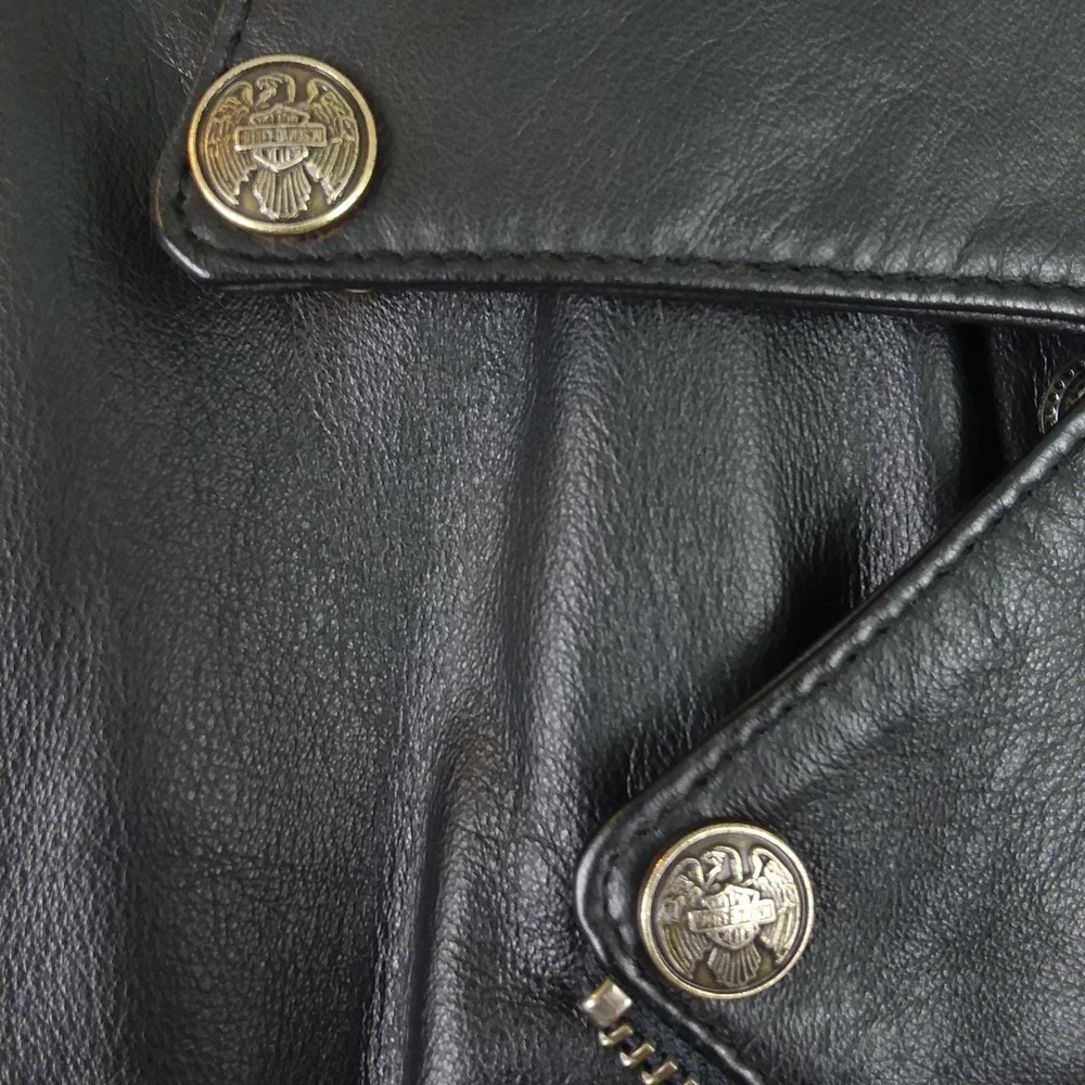 VTG Harley Davidson Womens L Leather Wing Motorcycle Jacket Studded Black Biker - Picture 16 of 16